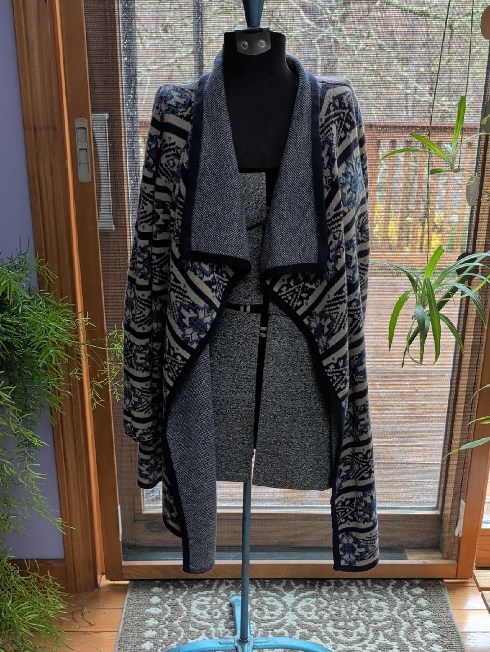 Lucky Brand Cozy Open-Front Blue Patterned Women's Sweater Cardigan S